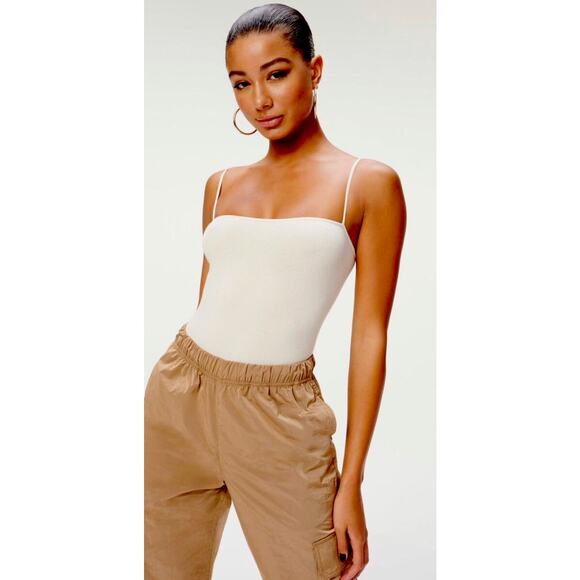 Good American Skinny Strap Nude Bone Ribbed Seamless Square Neck Bodysuit Size S - Picture 2 of 8